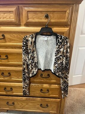 Leopard Print Open-Front Women's Bolero Sweater - Brown/Black